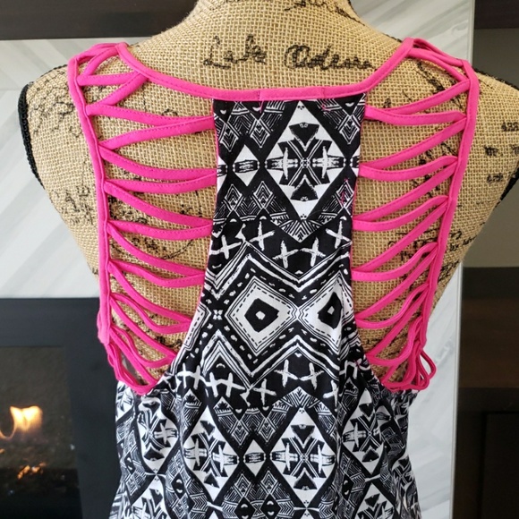 Eyeshadow maxi dress black white pink sleeveless tank style geometric Size Large - Picture 6 of 6